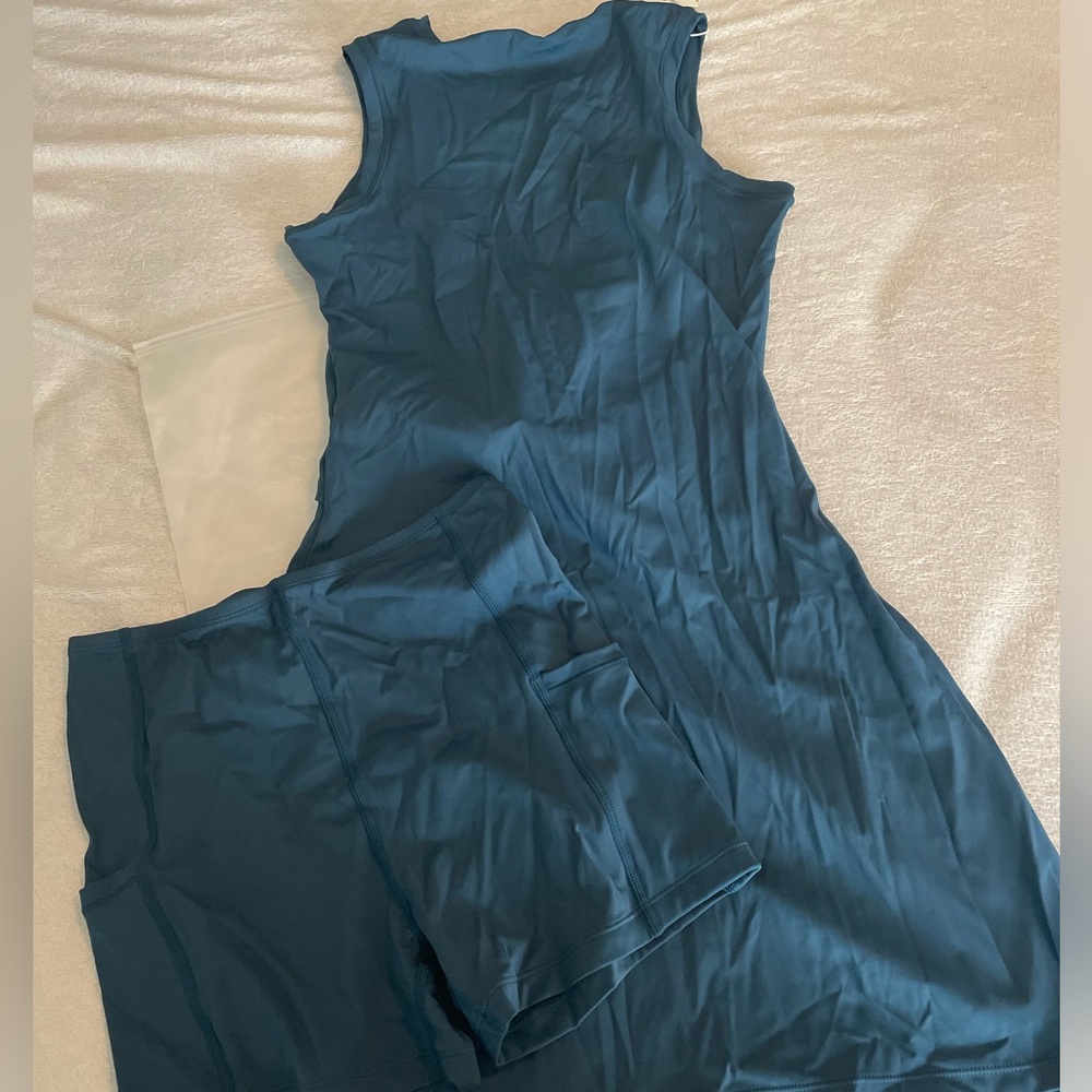 NWT HALARA In My Feels 2-in-1 Activity Dress; size medium; blue bayou